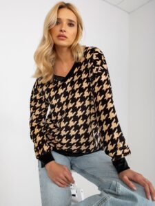 Beige and black velour blouse with