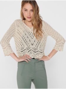 Cream Patterned Crop Top Sweater with 3/4
