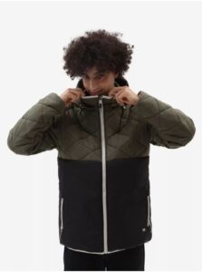 Black-khaki Mens Quilted Jacket with Hood