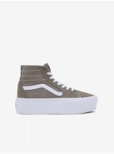 Khaki Womens Ankle Sneakers with Suede Details on
