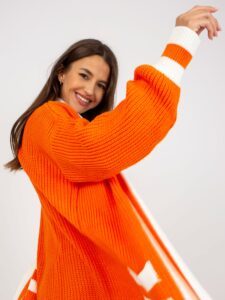 Orange long cardigan with pockets
