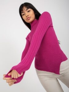 Fuchsia ribbed asymmetrical sweater with