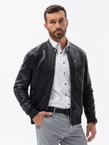 Ombre Men's faux leather jacket with ribbed
