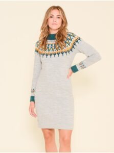 Green-grey patterned sweater dress with mixed