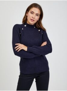 Dark blue women's ribbed sweater with decorative