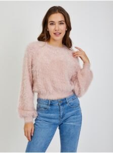 Pink Ladies Sweater with Balloon Sleeves