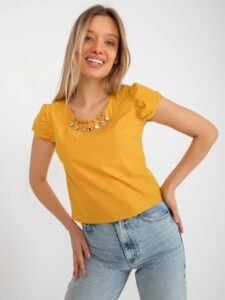 Dark yellow formal blouse with application