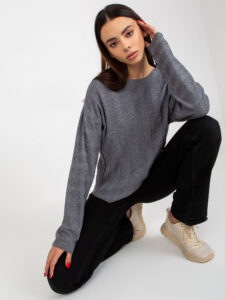 Dark gray loose classic sweater with