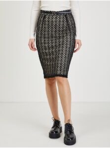 Beige-Black Women's Pencil Lace Skirt