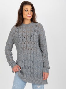 Gray openwork knitted dress with