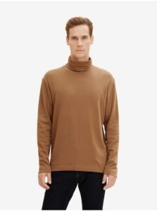 Brown Men's T-Shirt with Stand-up Collar