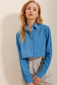 Trend Alaçatı Stili Shirt - Blue
