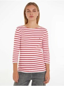 White and Red Ladies Striped Long Sleeve